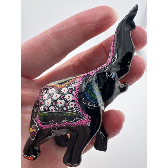 Small Black‎ Colorful Elephant Vintage Vivid Bold  Wood - Picture 7 of 8
